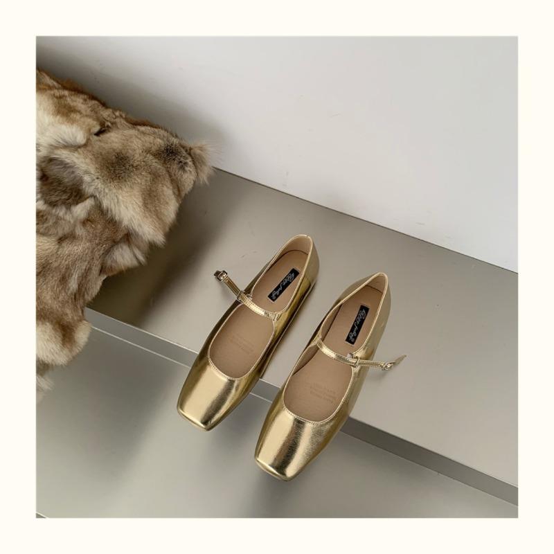 Fashion Retro Square Toe Shallow Mouth Silver Flat Shoes for Women 2025 New Spring Autumn Flat Mary Jane Shoes Ladies Plus Size 42 43 44