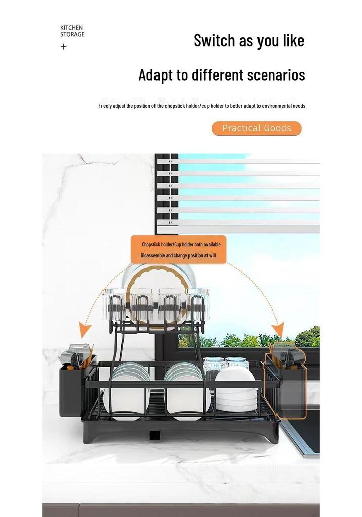 Double-Layer Kitchen Storage Rack: Countertop Bowl, Plate, Cup, and Utensil Holder with Draining Function