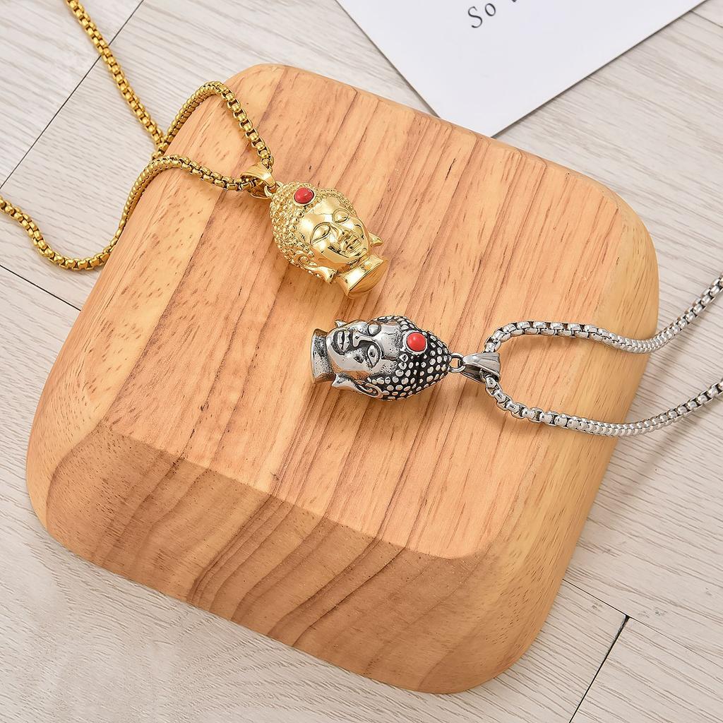 Accessories Retro Personality Accessories Necklace, Stainless Steel Buddha Sakyamuni Buddha Statue Men's Pendant