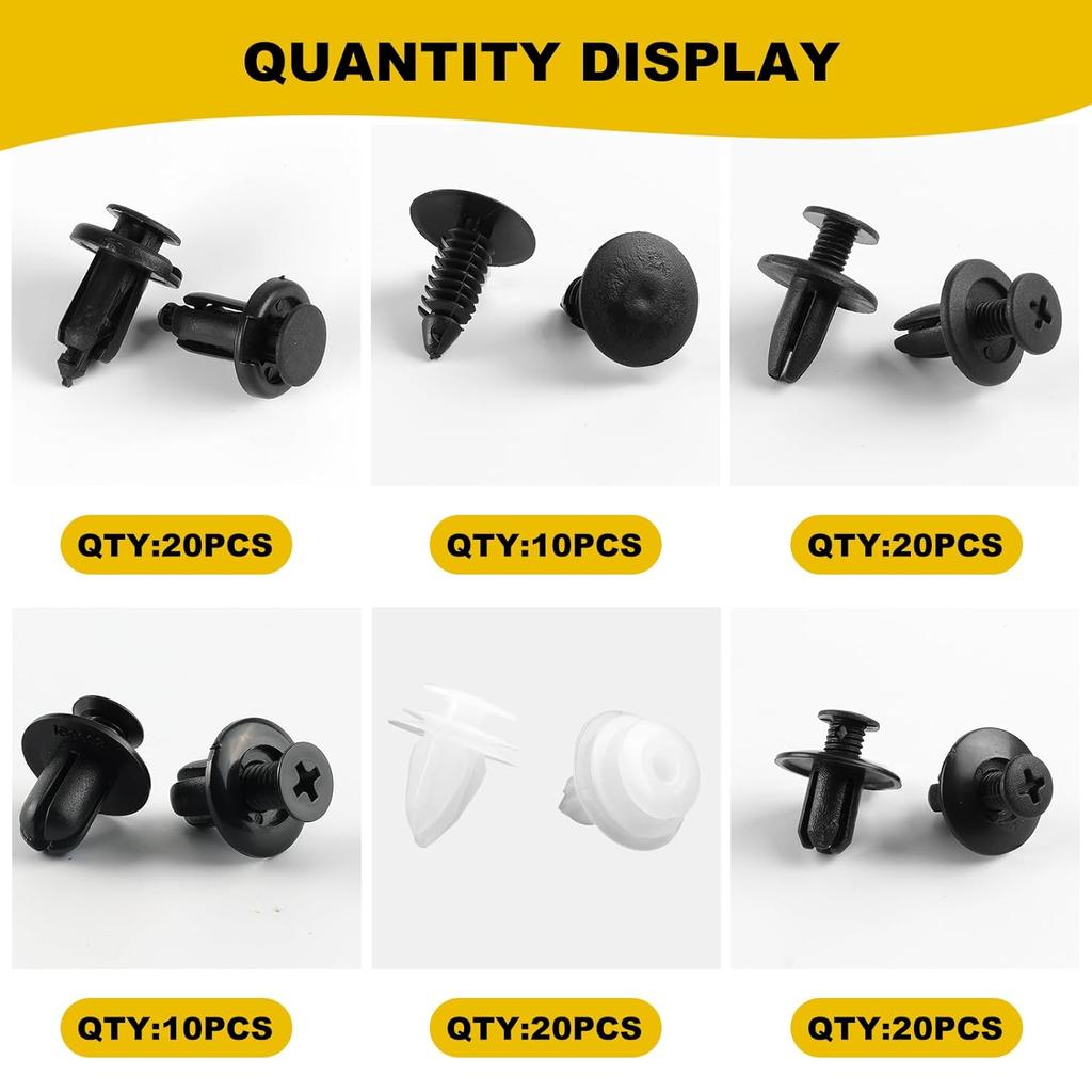 100 PCS Car Bumper Retainer Clips, 6 Type Nylon Fasteners Rivet Replacement Kit, Push-In Screw Bumper Push Rivet Clip With 5 Fastener Removers,
