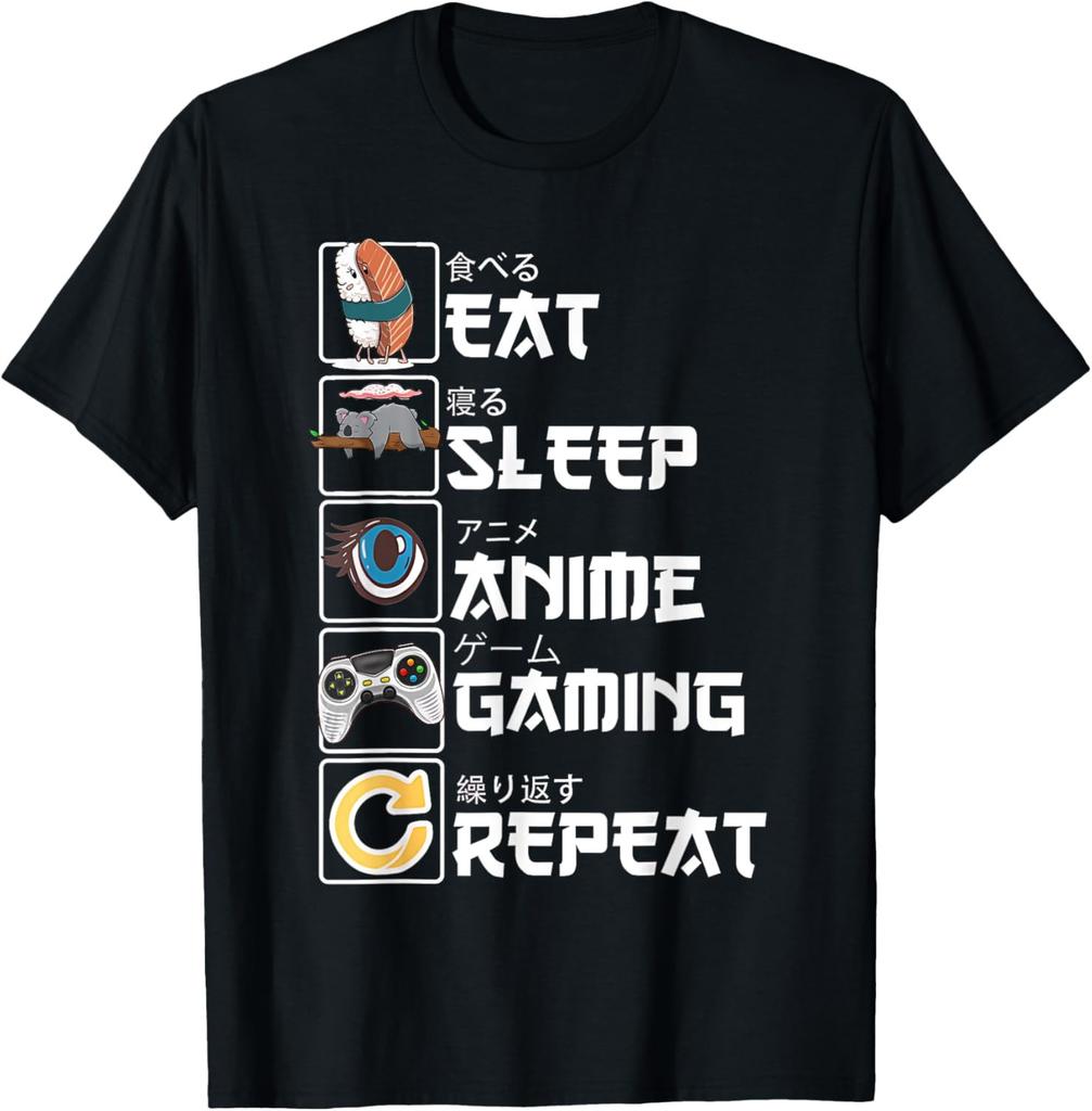 Eat Sleep Anime Gaming Repeat Kawaii Otaku Anime Unisexga Custom Printed Graphic T Shirts Customizable Graphic Loose Soft TShirts