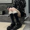 Women Winter Calf Length Boots Socks Japanese Style Cute Faux Lamb Wool Furry Trim Pompom Bowknot Stockings Leg Warmer