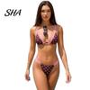 Wire-free Bikini 2Pcs/Set Women Set, Halter Adjustable Straps Bra, Low Waist Close-fitting Swimwear Briefs, Dot Print Bathing Suit for Beach Vacation