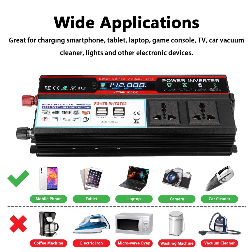 4USB DC12/24V To AC 110V/220V Solar Power Car InvertersModified Sine Wave Voltage Transformer Car Adapter LCD Display