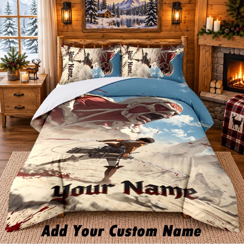 A-Attack O-On T-Titans Custom Name 3Pcs Bedding Set 1 Bed Sheet 2 Pillowcases Bedroom Home Decor