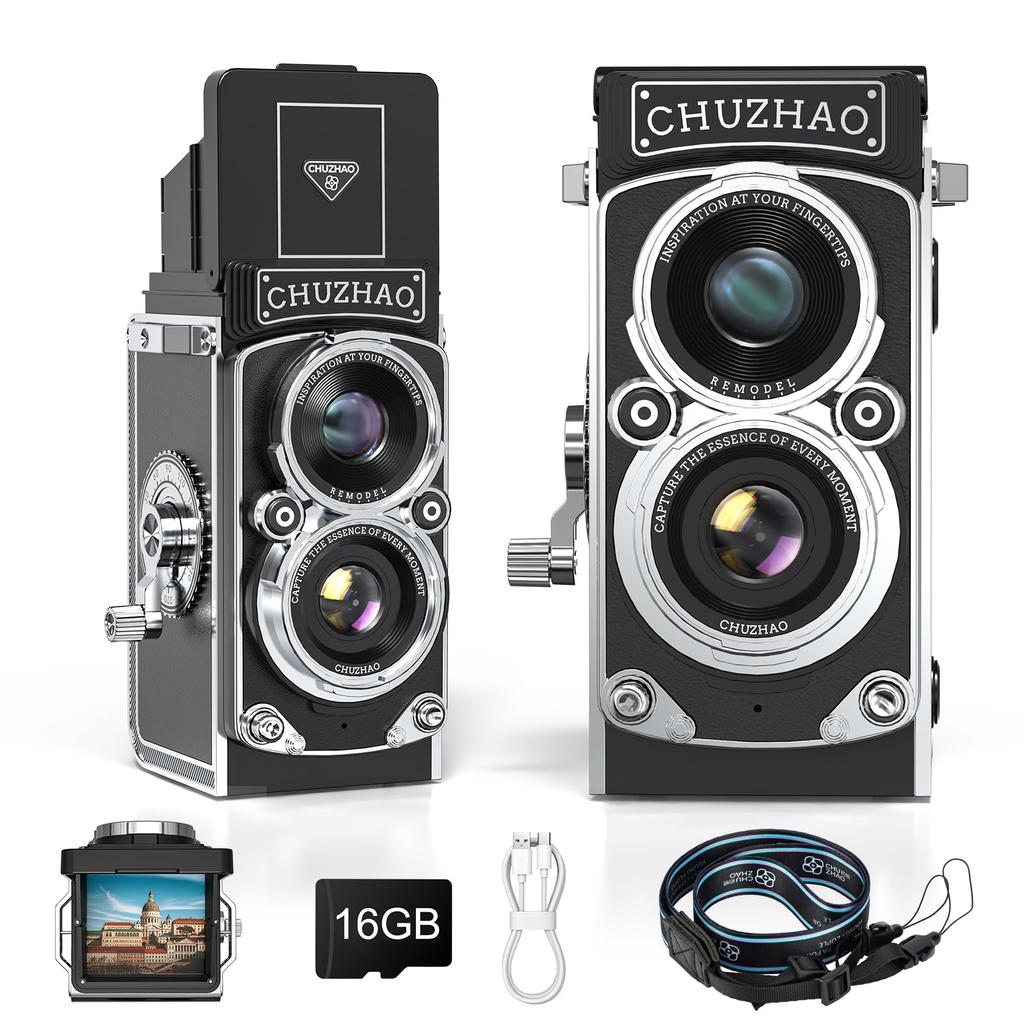 CHUZHAO Retro Camera Mini Retro Digital Camera 1080P Photo & Video Function 12MP Autofocus 1.54-inch Screen 16GB Card Digital Camera Retro Compact Por