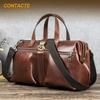 14.2-inch Business Computer Bag With Iron Dumpling Lock Retro Genuine Leather Handheld Diagonal Span Briefcase
