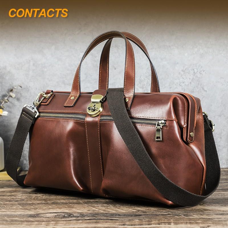 14.2-inch Business Computer Bag With Iron Dumpling Lock Retro Genuine Leather Handheld Diagonal Span Briefcase