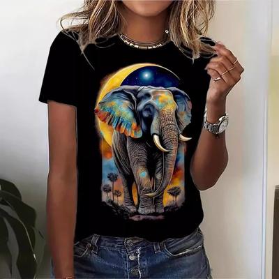 Spring Summer Round Neck T-shirt Women's Colorful Animal Print Slim Fit Short Sleeved Trendy Top T-Shirts Women’s