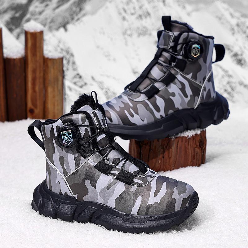 2025 Boys' Camouflage Cotton Winter Boots: Velvet-Lined, Waterproof, Anti-Slip, Warm Snow Shoes