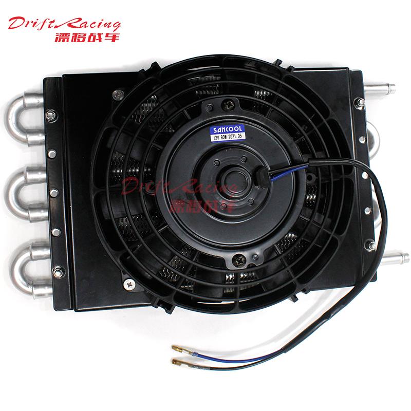 1SET 6 Row Universal Aluminum Transmission Oil Cooler +8inch fan+radiator aluminum shroud kit Auto Manual Radiator Converter
