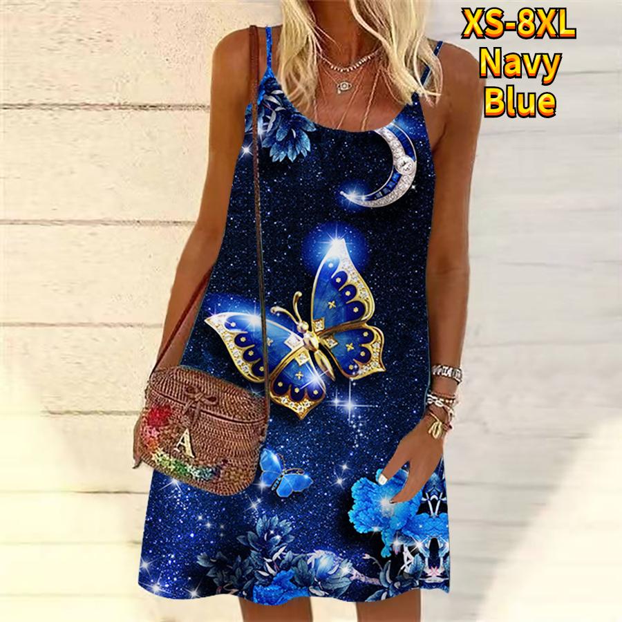 Frauen Blume Fluoreszierend Grün Schmetterling Gedruckt Mini Kleid Ärmelloses Party Kleid Sommer Strand Kleid Sommerkleid