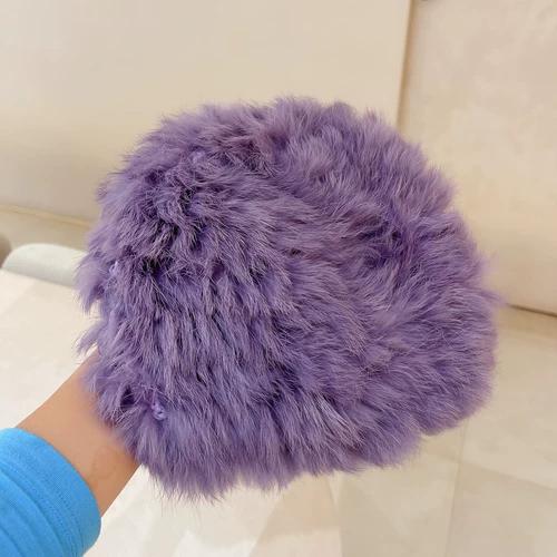 Rabbit Fur Hat Female Chuanxi White Fur Hat Fur Cold and Warm Plush Knitted Hat Cute Headgear Autumn and Winter
