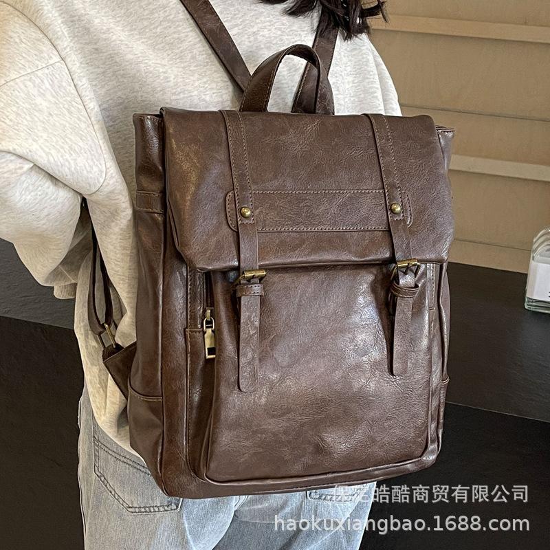 Large capacity bag 2025 new retro versatile backpack women's portable Korean version schoolbag premium sense going out backpack