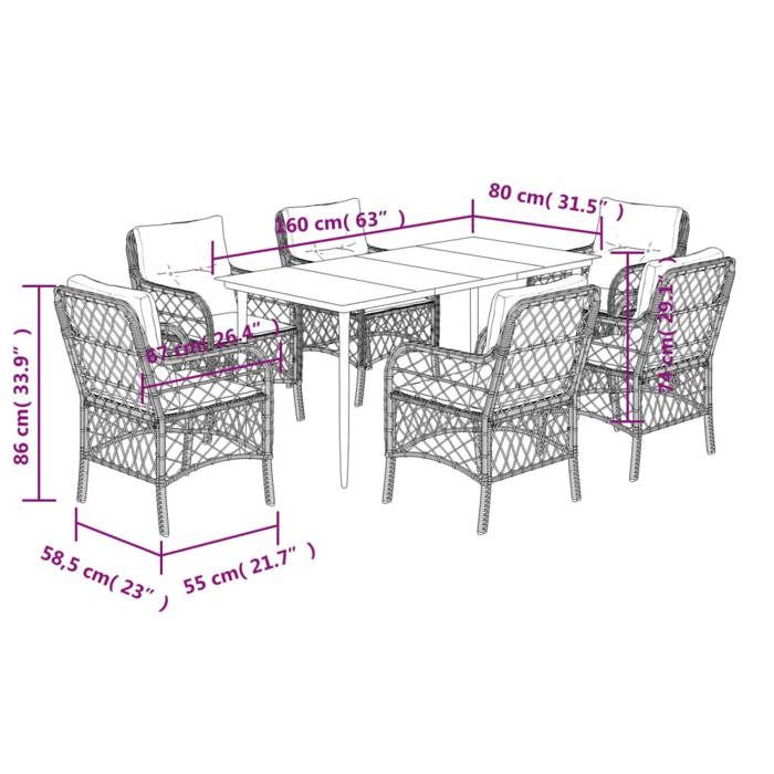 VidaXL Garden Dining Set with Cushions 7 Pcs, Patio Table and Chair, Patio Furniture, Outdoor Furniture, 3212170