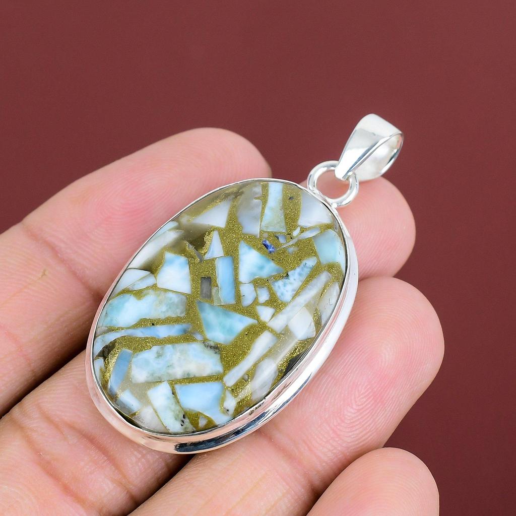 Copper Larimar Pendant Handmade Gemstone Pendant 925 Sterling Silver Pendant Top Quality Copper Larimar Jewelry Unique Pendant Gifts For Him