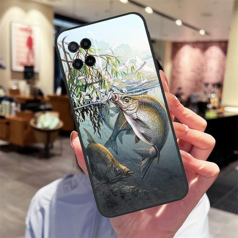 Carps Fish Fishing Case For Oppo A94 A54 A40 A60 A80 A98 A78 A18 A38 A58 A16 A76 A96 A17 A77 A74 A57S A15 Cover