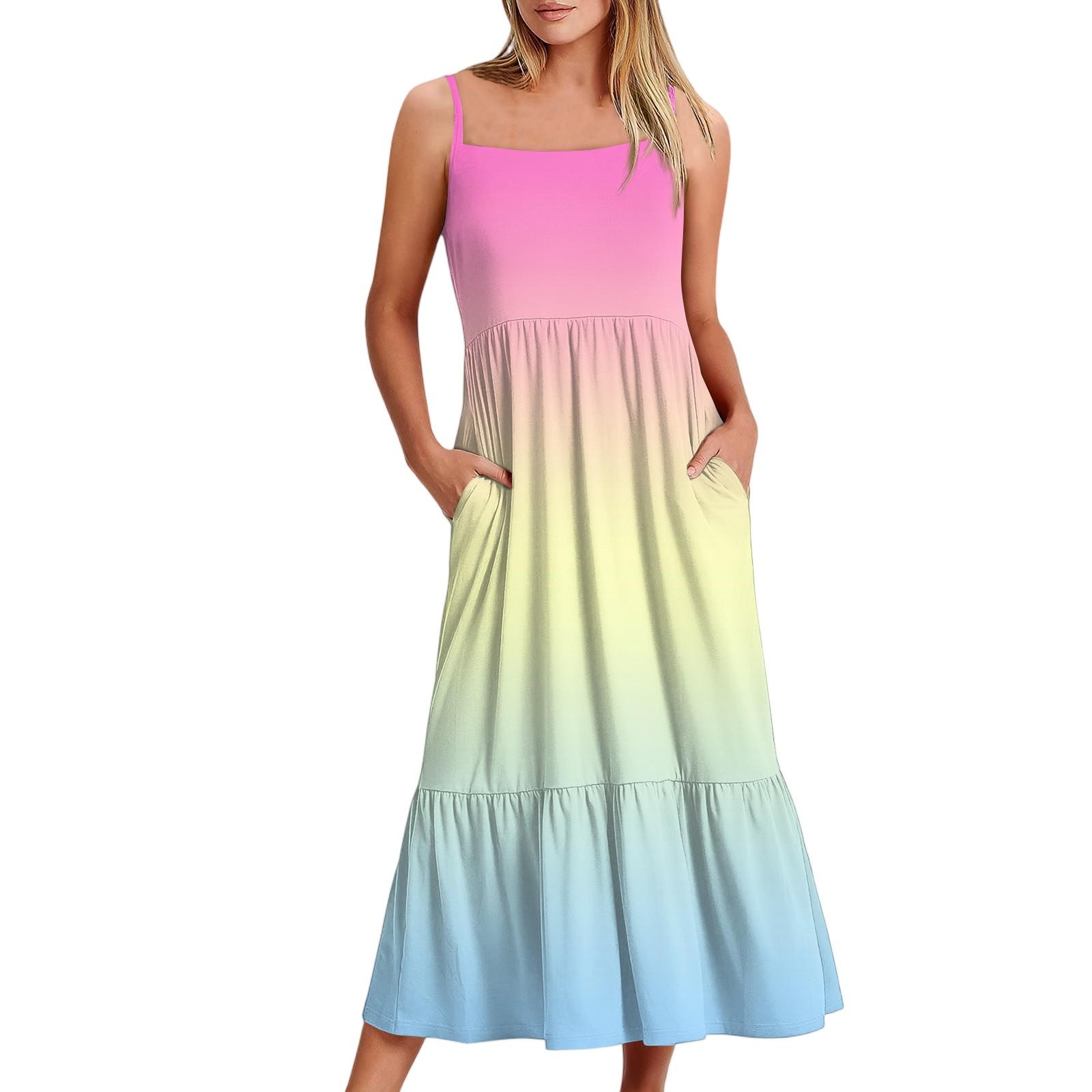 

Женское длинное пляжное повседневное элегантное платье макси на тонких бретельках, сдержанное струящееся платье в стиле бохо с градиентным цветом XXL