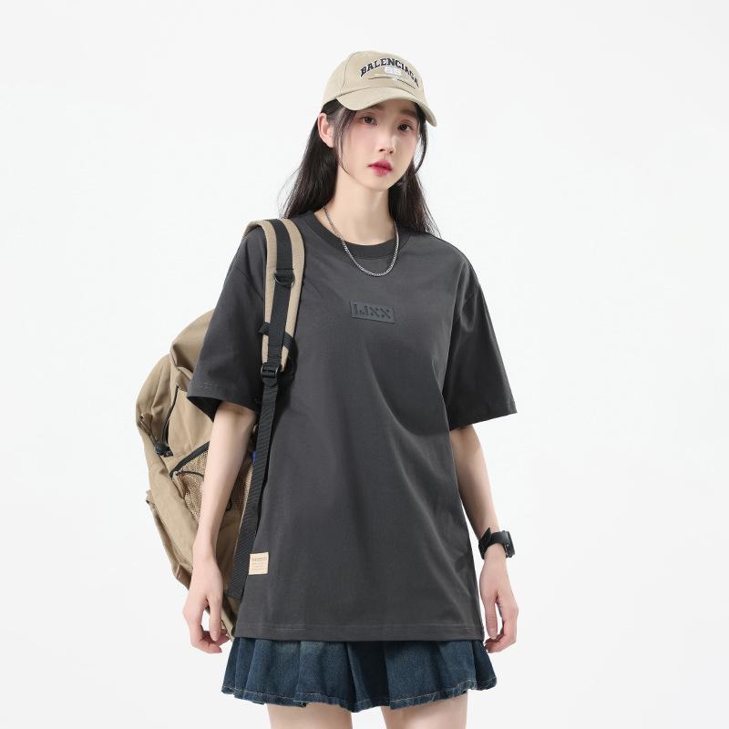 Unisex Retro Letter Embossed Cotton Short-Sleeve T-Shirt