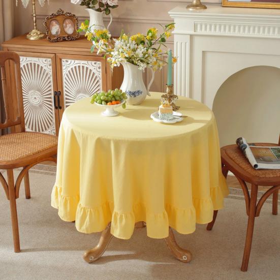 Obrus w jednolitym kolorze z falbanami Mieszanka bawełny Rustykalny obrus Prostokątny Kwadratowy Pokrowiec na stół do domu na farmie