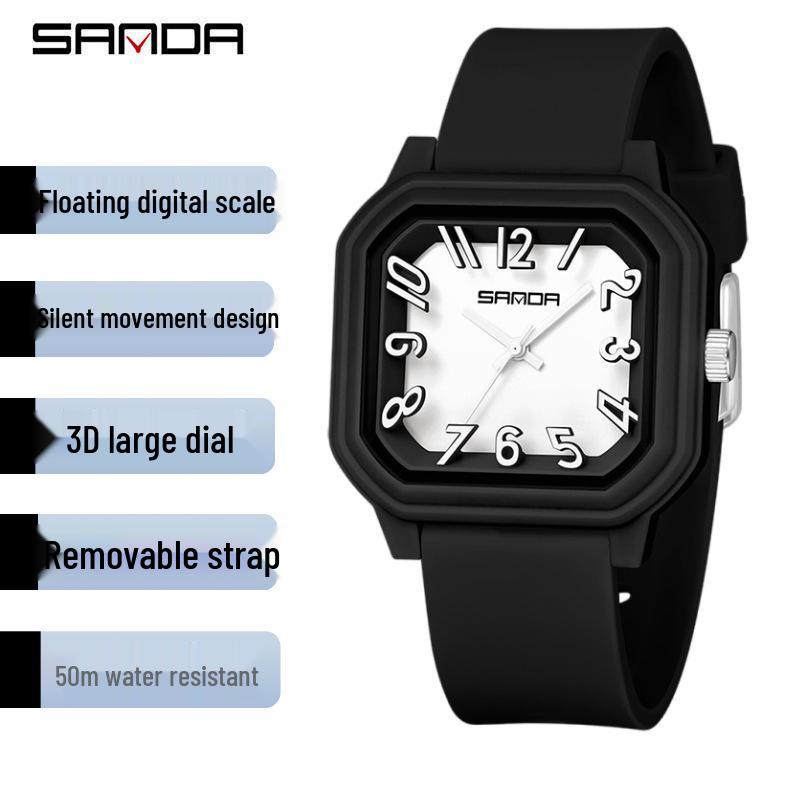 Sanda Colorful Minimalist Student Quartz Watch with 3D Scale and Waterproof Design