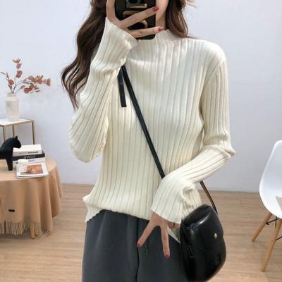 Damen Rollkragenpullover Rippstrick Basic Strickwaren Koreanischer Stil All-Match Locker Stretch Einfarbig Pullover