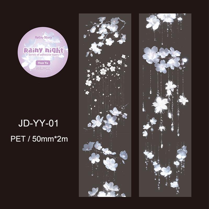JIANWU Rainy Night Series Vintage Butterfly Star Light Landscape Material Collage Scrapbook PET Tape Creative Journal Stationery