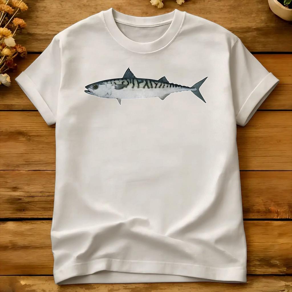 Atlantik Makrele Aquarell Kunst T-Shirt Sommer Baumwolle T-Shirts Für Unisex Design T-Shirt Kurzärmelig Y2k Lustiges Oberteil T-Shirts