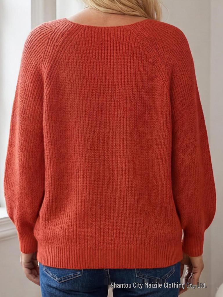 2025 Plus Size V-neck Knit Pullover: European/American Style, Autumn/Winter Women's Casual Sweater