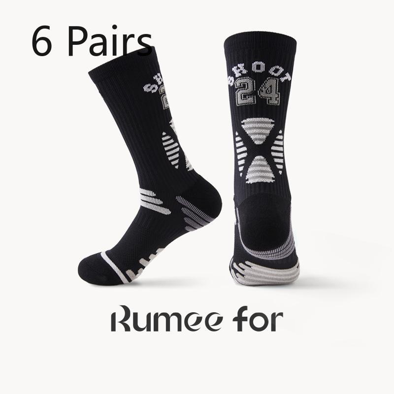 6 Pairs of Men's Thick Towel Bottom Running Basketball High Socks