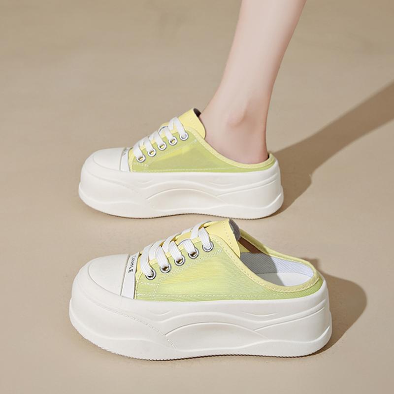 CRLAYDK Women's Slip On Mules Mesh Platform Slippers Ladies Comfortable Backless Slide Walking Summer Loafers Casual Shoes