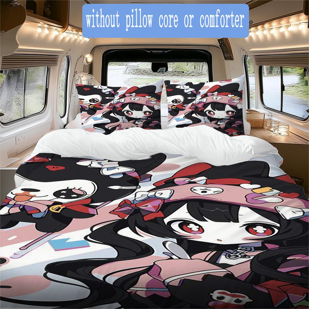 Cute Anime-style Cartoon Print Pattern Bedding,Quilt Set Quilt Cover Pillowcase Home Birthday Gift (1*duvet cover+2*pillowcase,without core)ZSJT091727