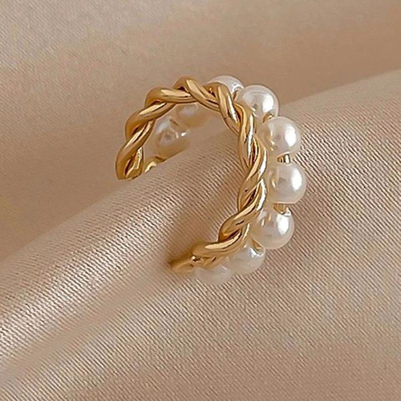 1pc Double Layer Twisted Faux Pearl C-Shaped Ear Clip