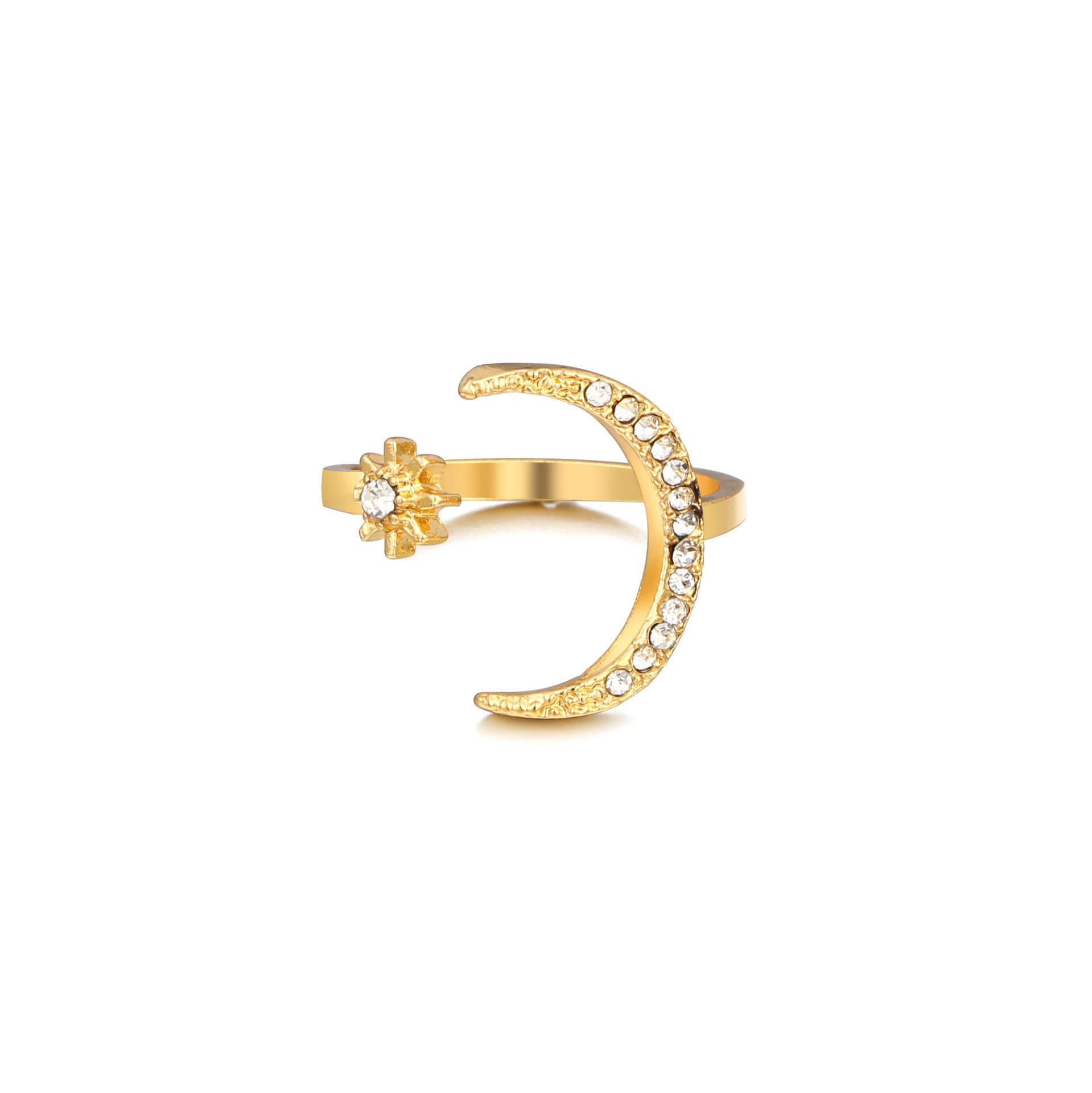 New Crescent Moon Ring Fashion Star Moon Ring Women s Ethnic Wind Star Moon Index Finger Open Ring
