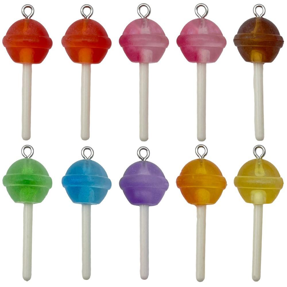 10-Color Transparent Resin Glitter Lollipop Charms for DIY Jewelry Making