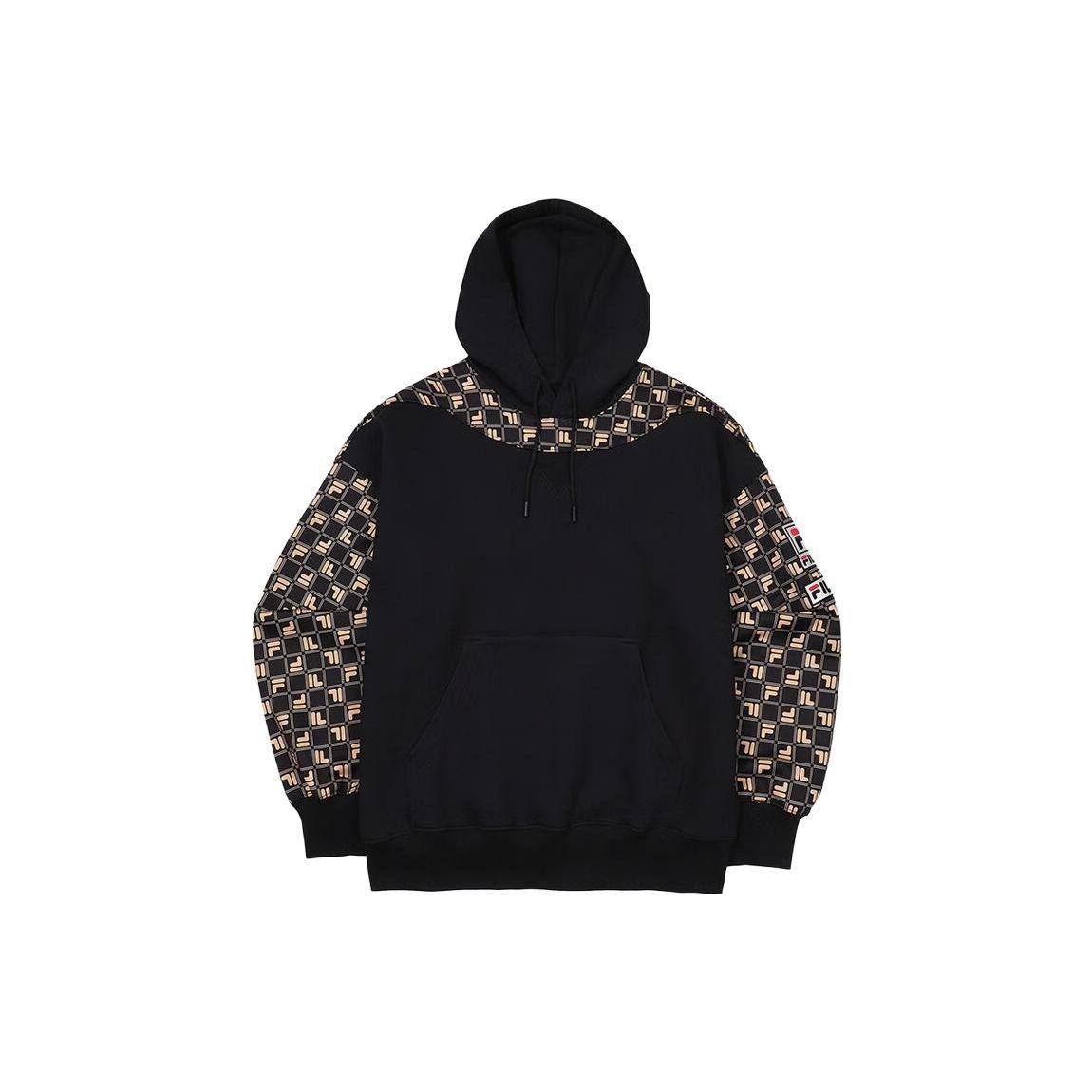 

FILA Fleece Plaid Hooded Loose Pullover Sweatshirt Unisex sweatshirt Black FS2POF1118X-MAO M