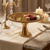 Round Dessert Stand Mirrored Surface Pedestal Cake Beaded Rim Display Tray