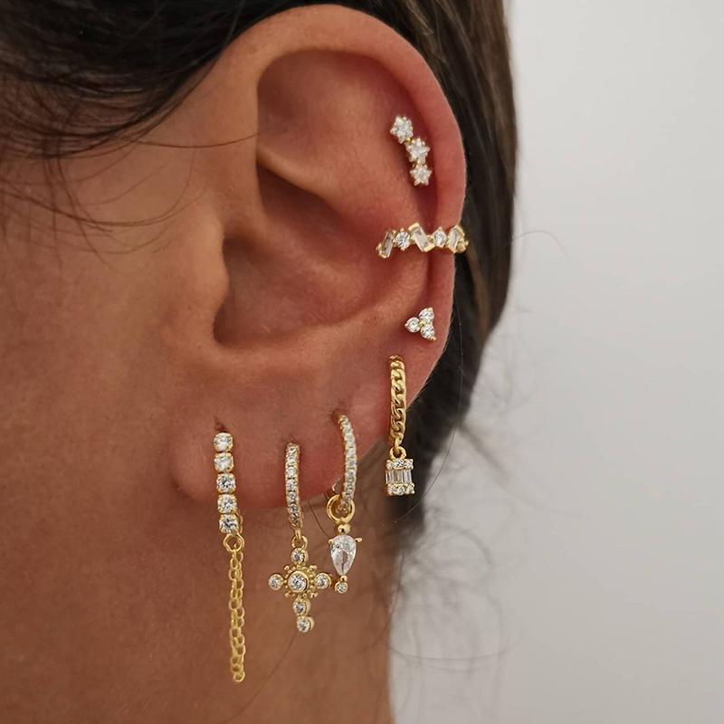 CRMYA Vintage Piercing Ear CZ Zircon Cross Earring Gold Silver Filled Drop Earrings For Women Hoop Earings Jewelry Wholesale