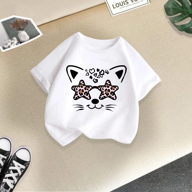 Jungen T-Shirt 2-13J Kinder Niedliches Katze Bedrucktes T-Shirt Mädchen T-Shirt Kinder 100% Baumwolle Kleidung T-Shirt Oberteile Tee