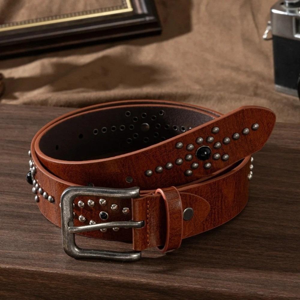 Fashion Rivet Buckle Waist Belt Jeans Style Versatile Jeans Belt Genuine Leather Waistband Men Women