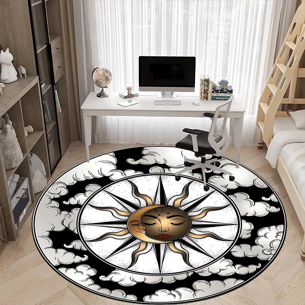 1pc Sun Compass Office Round Rug, Carpet for Office, Gaming, Lightweight Round Floor Mat yy260208057