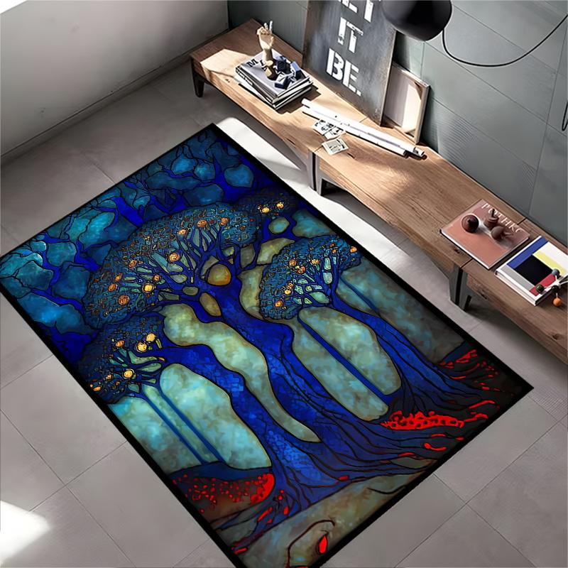 Abstract Blue Forest Tree Pattern Carpet for Living Room Decor Rug Suitable for Use As an Anti-slip for Living Room Bedroom Sofas
