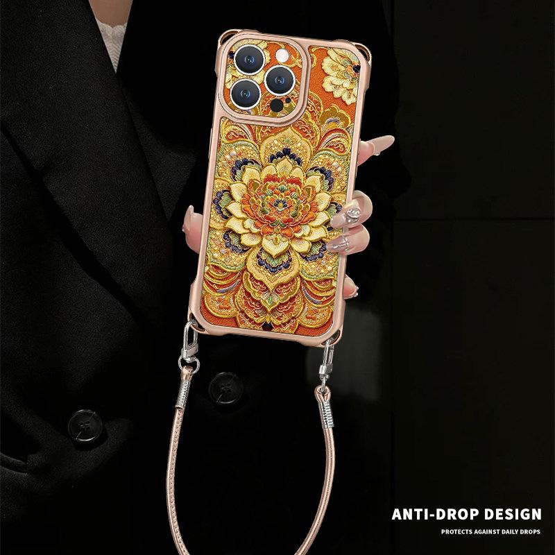 Applicable to Apple 11promax mobile phone case iphone11 four-corner lanyard 11 gilt lotus 11 Guochao 11 silicone
