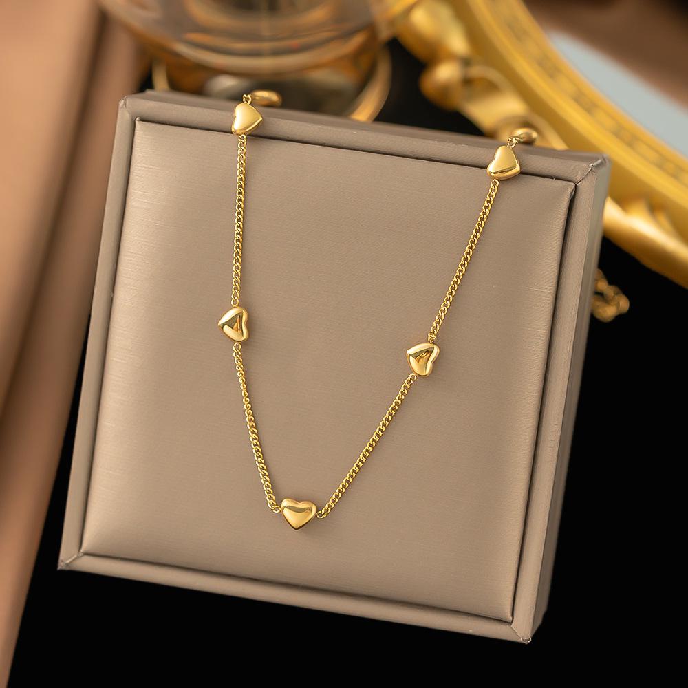 Korean Sweet Style Heart Necklace Set: Gold-Plated Titanium Steel Love Design for Women