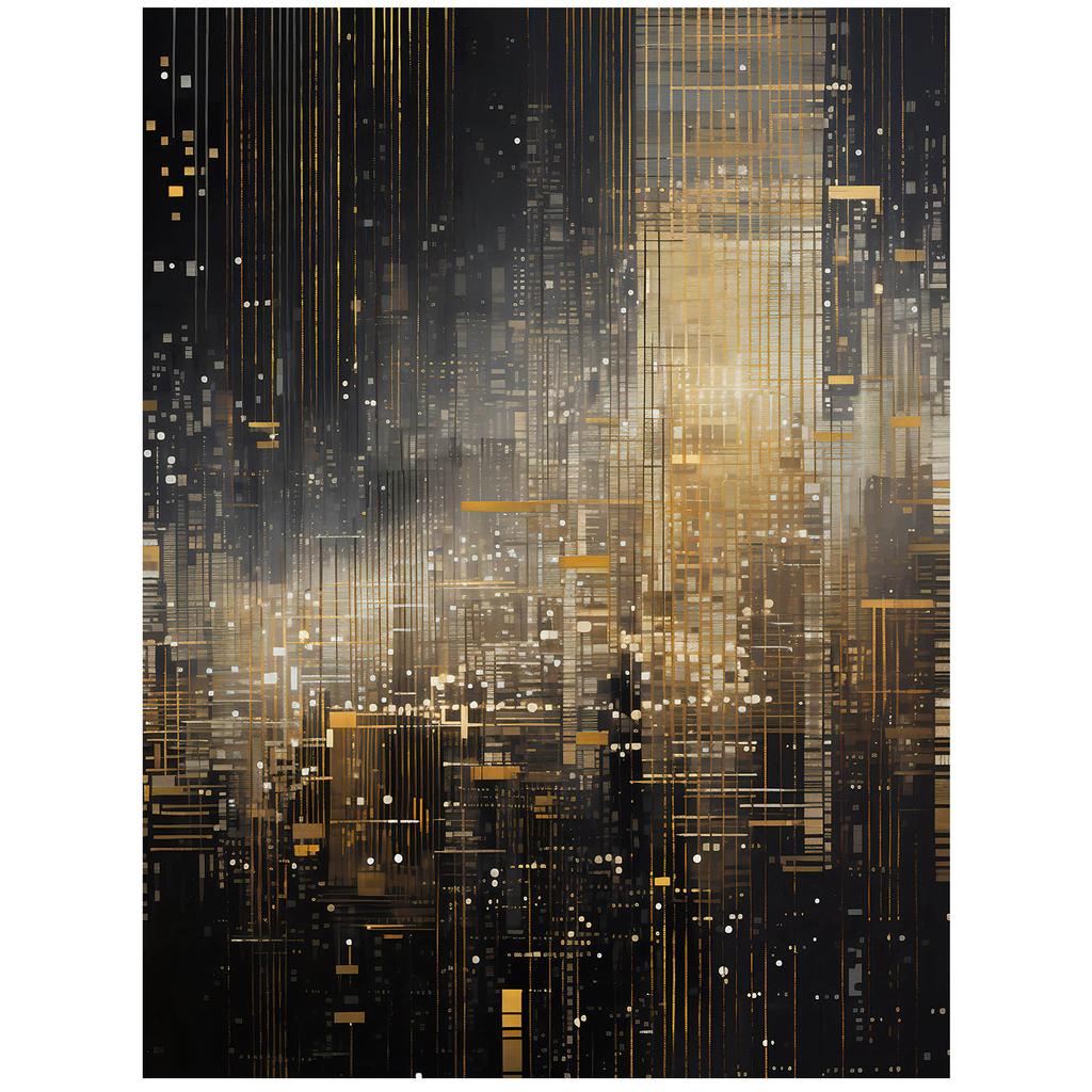 City Lights, Poster In Black And Gold City Lights, Poster In Black And Gold, 70X100 Cm, Unframed, Premium Canvas On Stretcher