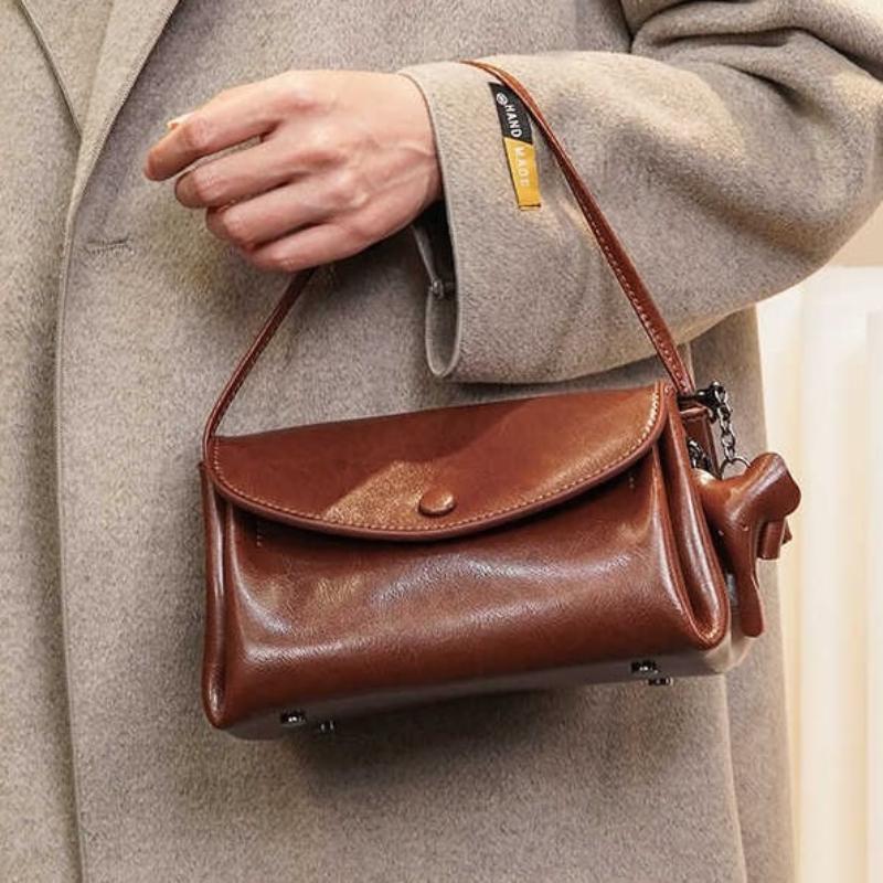 Borsa da Donna in Vera Pelle Moda Borsa a Tracolla Versatile Borsa a Spalla in Pelle di Vacchetta Borsa in Pelle Cerata Oleosa di Alta Gamma per Ragazze