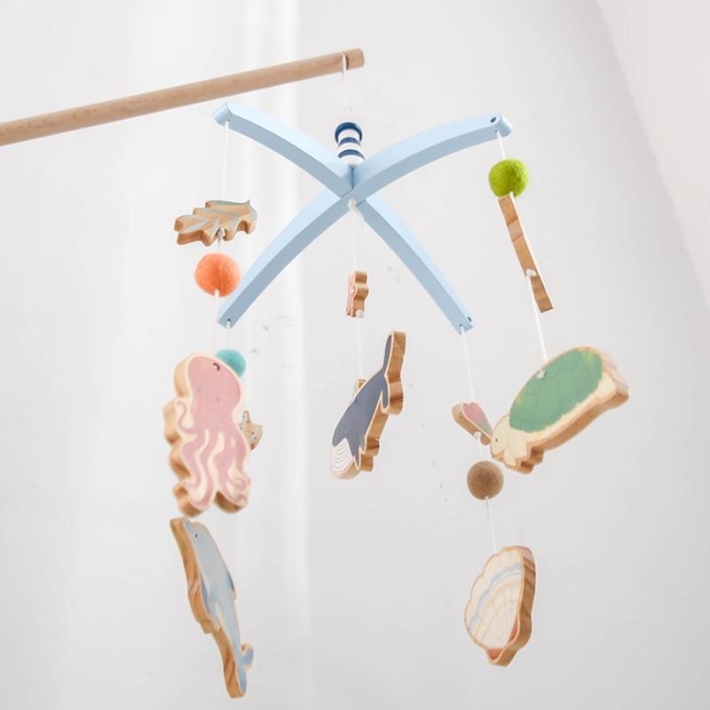 Baby Bed Bell Hanging Toy 0-12 Months Newborn Wooden Mobile Music Crib Rattle Toy Cartoon Whale Crib Holder Bracket Infant Gift