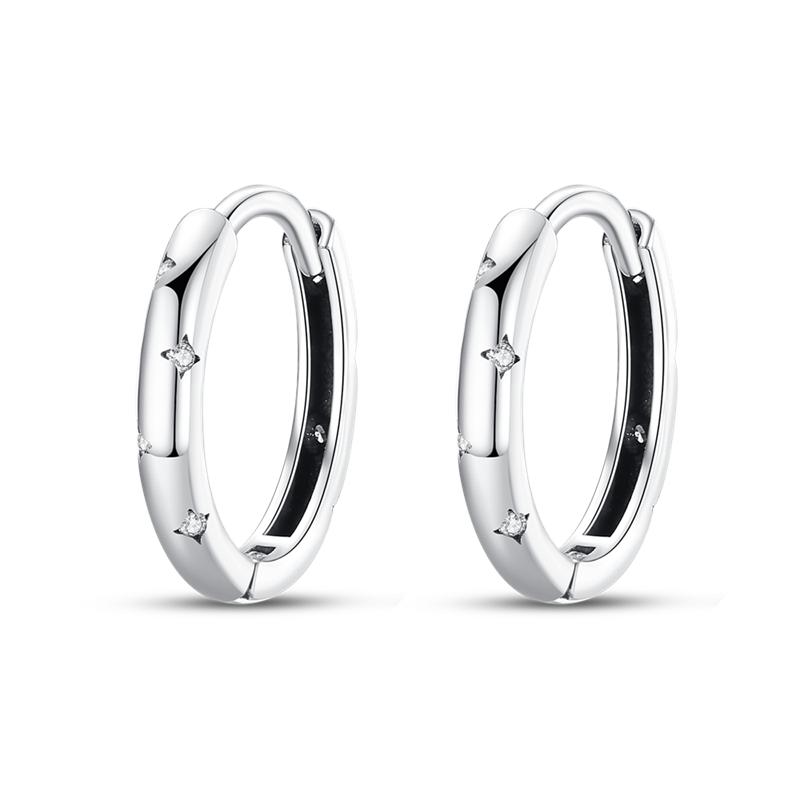HOT SALE 2025 Sparkling Zircon Star Moon Sun Hoop Earrings 925 Silver Circle Round Earrings for Women Wedding Engagement Jewelry