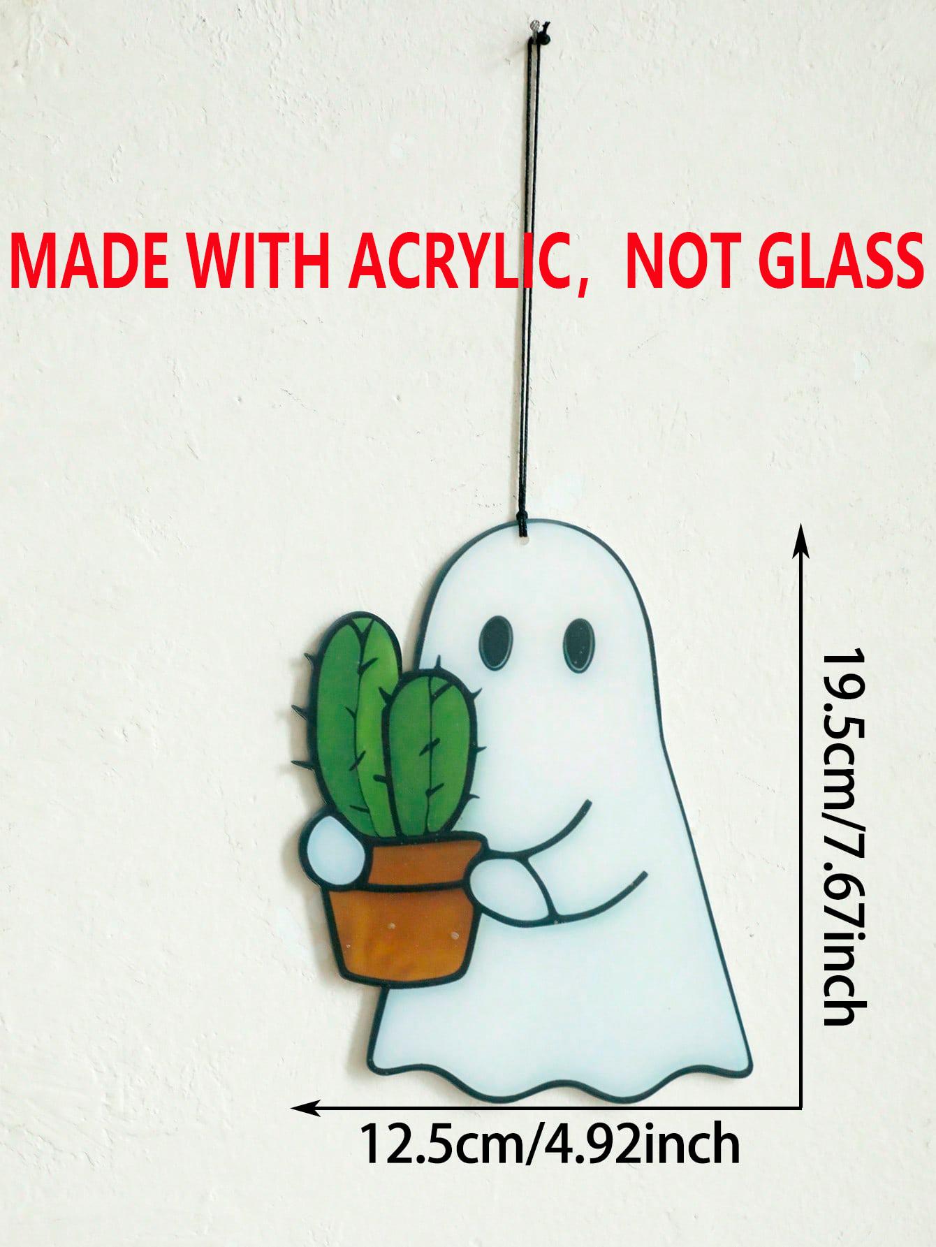 

Acrylic Halloween Ghost Shape Hanging Decor, Cute Ghost Holding Cactus Design, Window/Wall Ornament for Home Bedroom Living Room