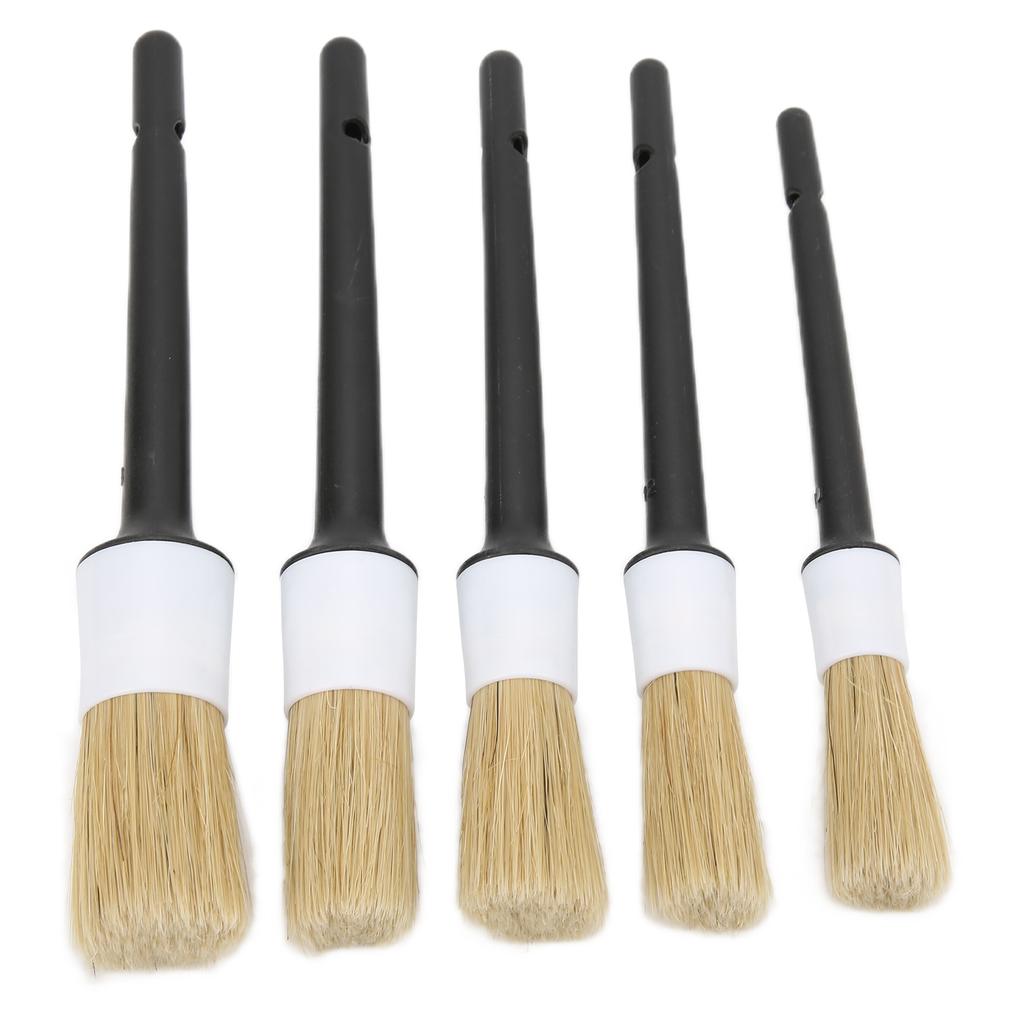 5pcs Auto Detailing Brush Set for Cleaning Car Interior Exterior Engine Exhaust Leather SeatWhite Grey
